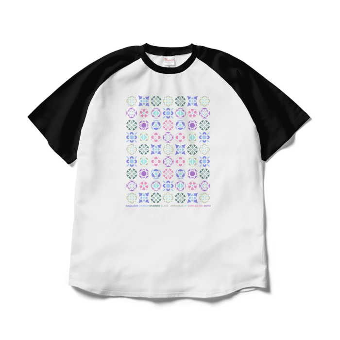 ラグランTシャツ - XL - ホワイト×ブラック【紫陽花】