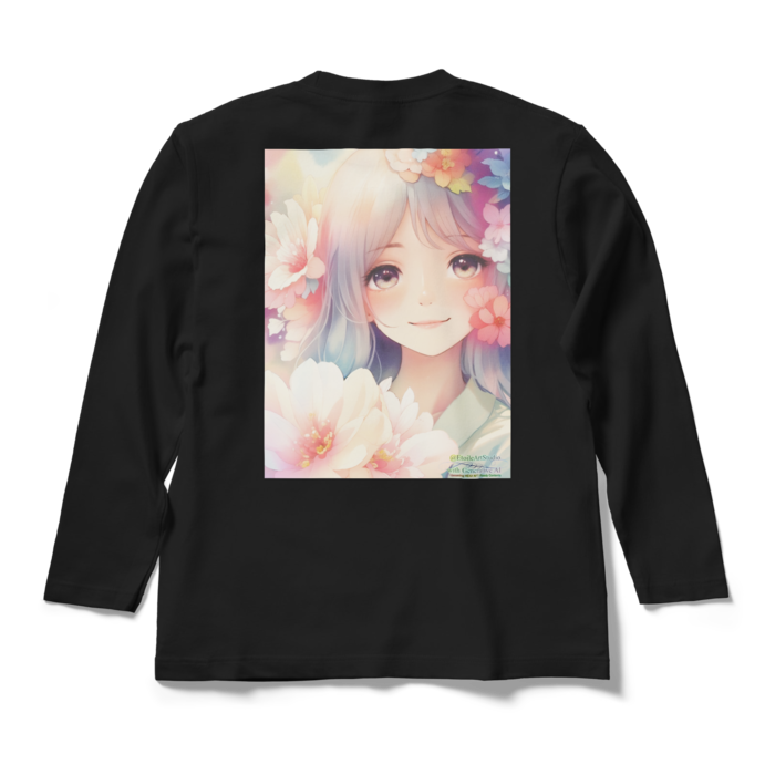 (背面プリント)「夢見る瞳2」長袖カラーTシャツ - M - ブラック