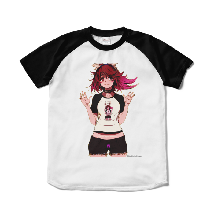 メタキヌ仔ラグランTシャツ - S - ホワイト×ブラック