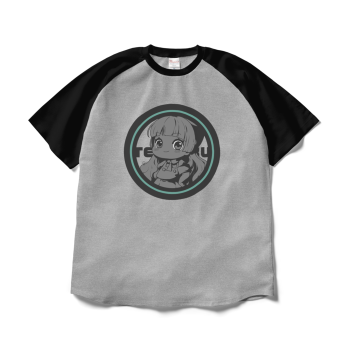 ラグランTシャツ - XL - 杢グレー×ブラック