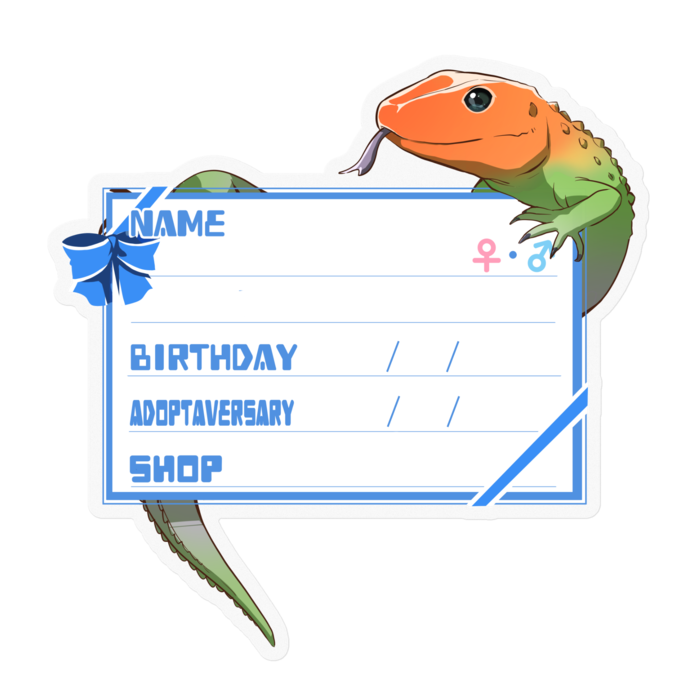 【🦎お名前ステッカー】カイマントカゲ-リボン／ブルー(英語)
