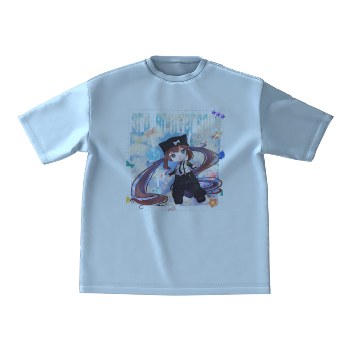 ビッグシルエットTシャツ - M - 両面水色