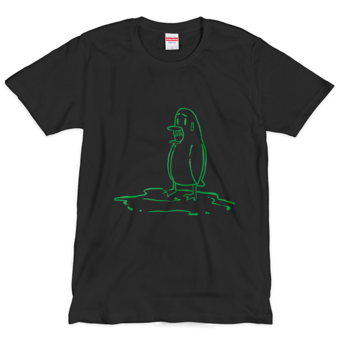たつぺん線画シルクスクリーンTシャツ - L 緑黒