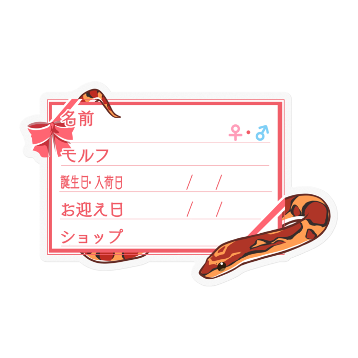【🐍お名前ステッカー】コーンスネーク(ノーマル) - リボン/ピンク