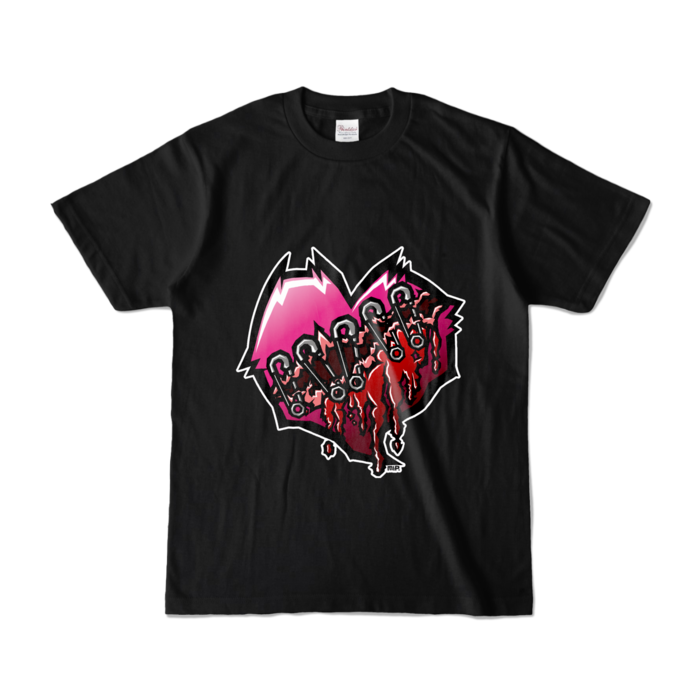 "Punkish Heart" T-shirts/「パンキッシュハート」カラーTシャツ - S - ブラック (濃色)