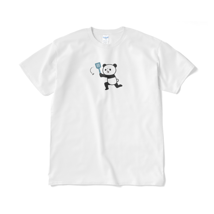 ハエを追い回すパンダ（小プリント／カラー）Tシャツ - XL - ホワイト