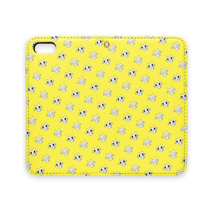 ガン見ねこ手帳型iPhoneケース黄（ベルトなし） - iPhone 5 / 5s / SE - ストラップ穴 あり