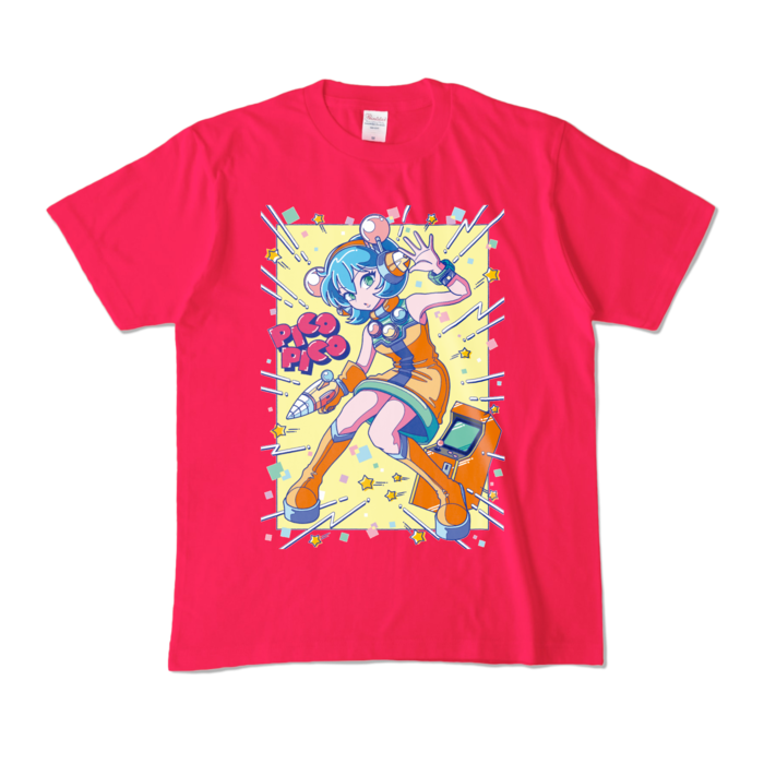 80sレトロポップ「ピコナ」Tシャツ - M - ホットピンク (濃色)