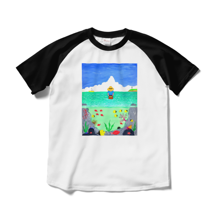 ラグランTシャツ - M - ホワイト×ブラック