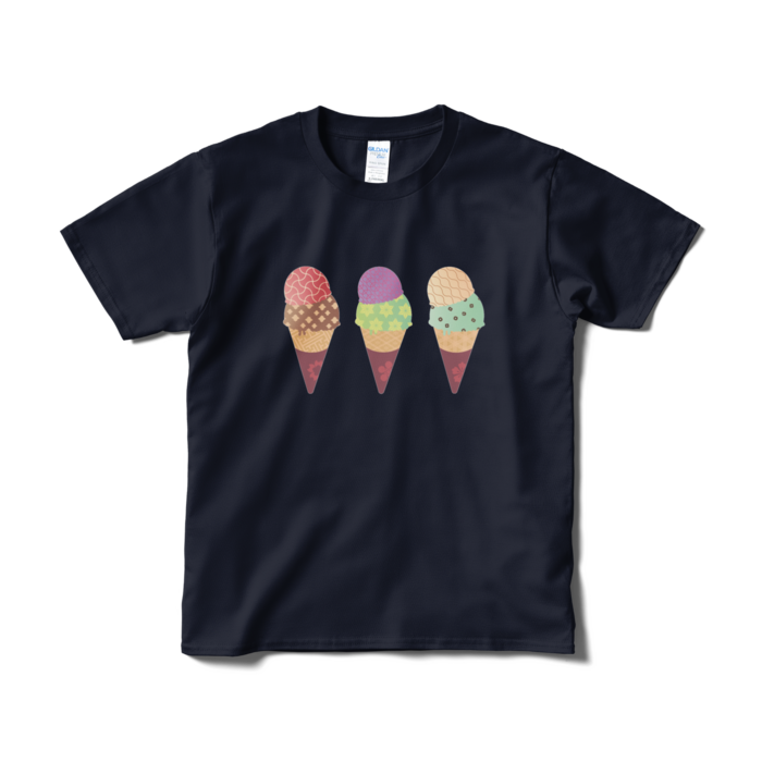 和柄アイスTシャツ(短納期) - S - ネイビー