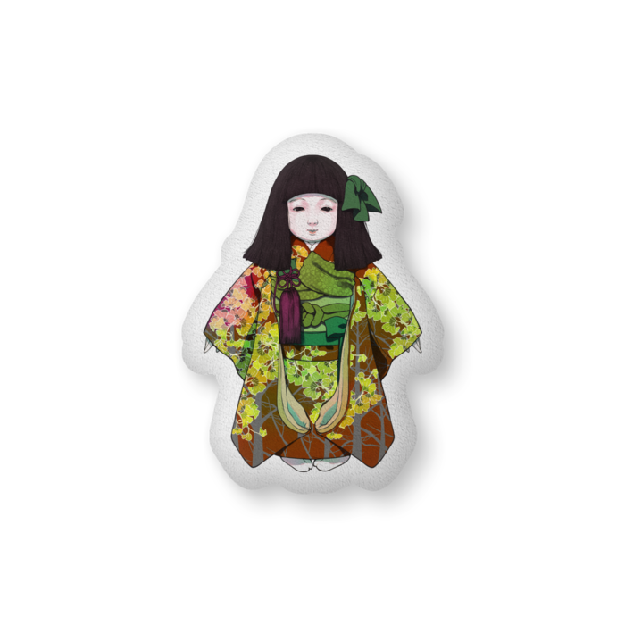 三弦　紅葉の人形クッション