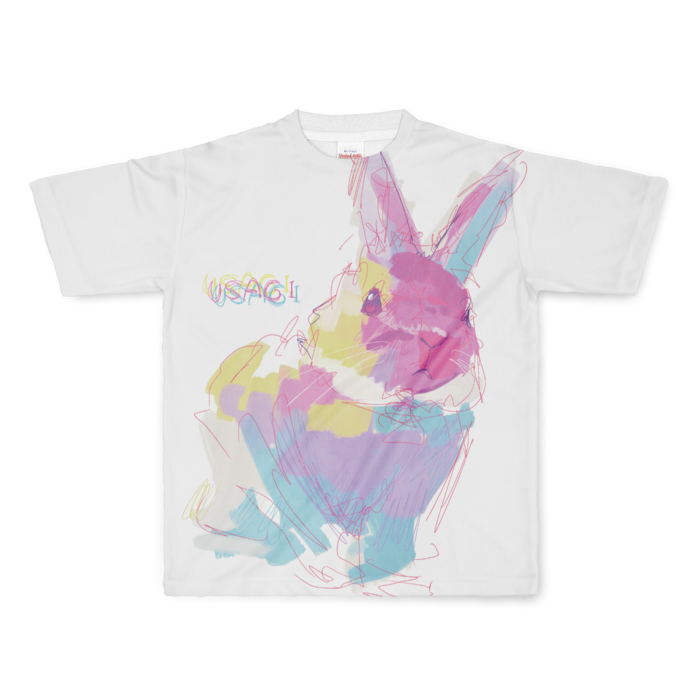 虹色　フルグラフィックTシャツ - L - 正面印刷のみ