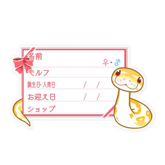【🐍お名前ステッカー】ボールパイソン(アルビノミニ) ‐リボン/ピンク