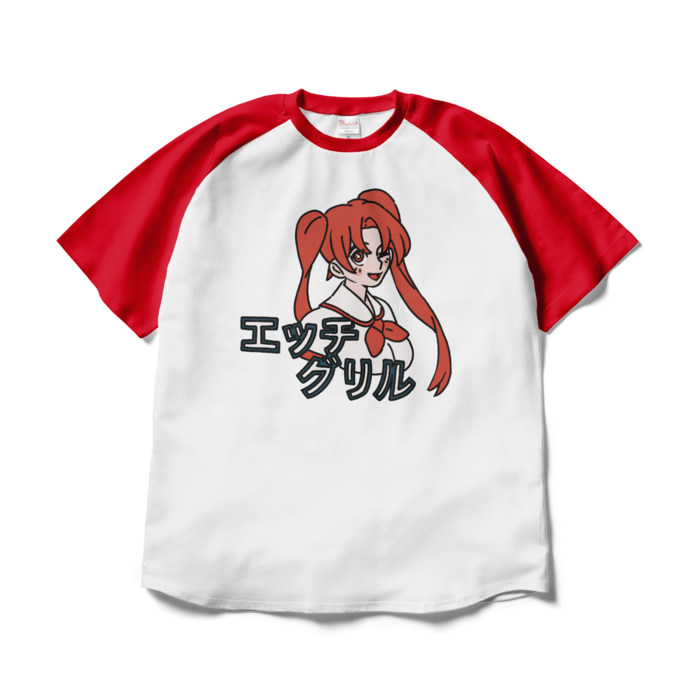 ラグランTシャツ - XL - ホワイト×レッド