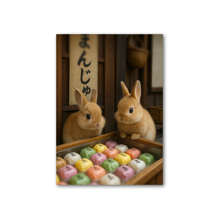 おまんじゅう屋さんをのぞくうさぎたち　フォト風カード - 縦 - 片面(6)