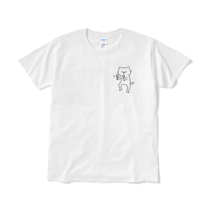 マラカスねこ（小プリント／線画）Tシャツ - L - ホワイト
