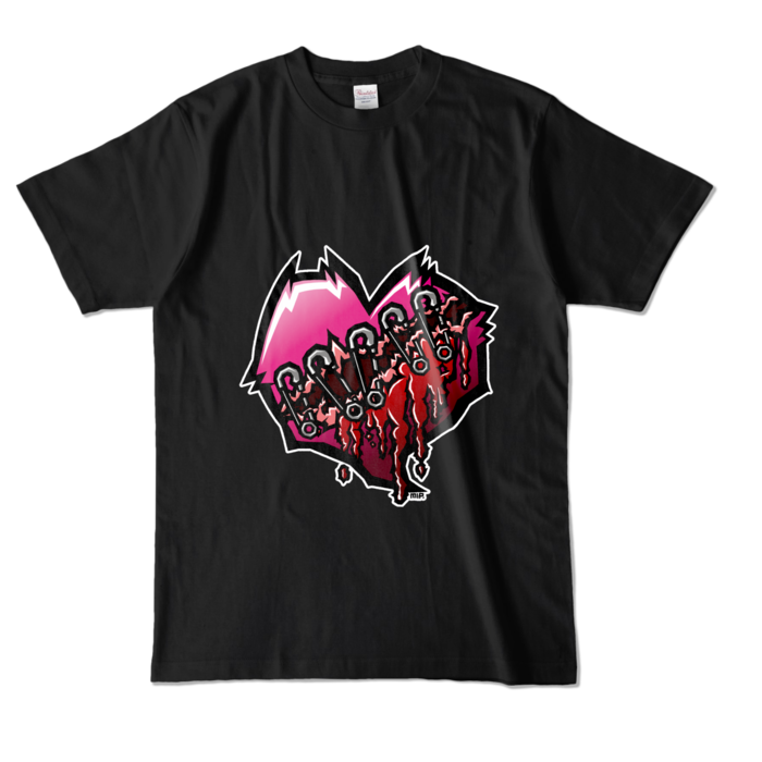 "Punkish Heart" T-shirts/「パンキッシュハート」カラーTシャツ - L - ブラック (濃色)