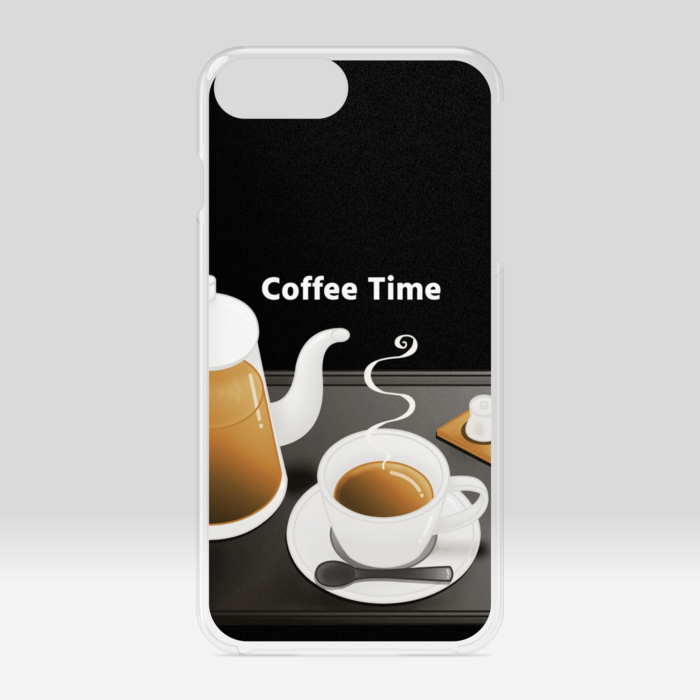 クリアiPhoneケース　珈琲×黒背景　iPhone 6Plus / 7Plus / 8Plus