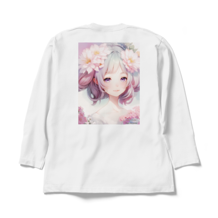(背面プリント)「夢見る瞳3」長袖カラーTシャツ - XL - ホワイト
