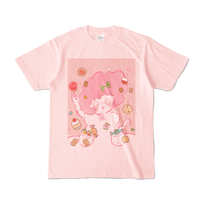 ぽわお菓子ピンクTシャツ - S - ライトピンク
