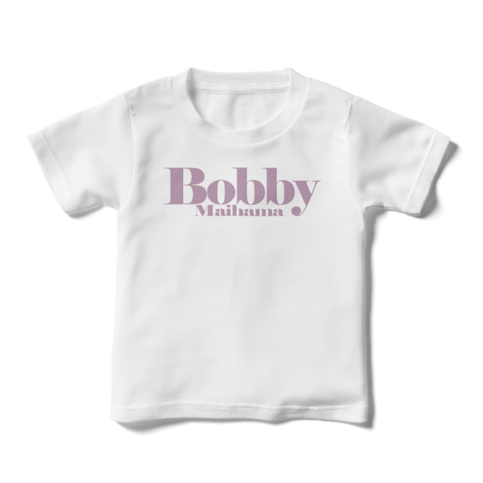 BobbyのキッズTシャツ（ホワイト / ロゴ:ライトパープル） - 110cm