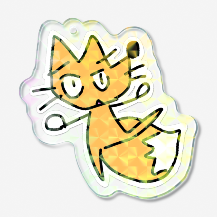 【２】キツネ(休息)・ホログラムアクリルキーホルダー - 50 × 50mm