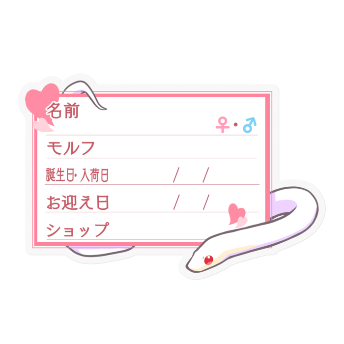 【🐍お名前ステッカー】コーンスネーク(ブリザード)-ハート／ピンク
