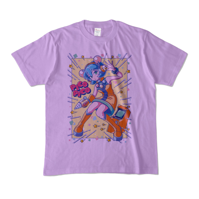 80sレトロポップ「ピコナ」Tシャツ - M - ライトパープル (淡色)