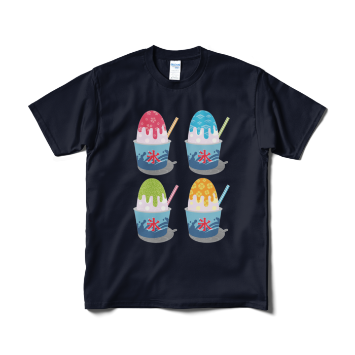 和柄かき氷Tシャツ(短納期) - M - ネイビー