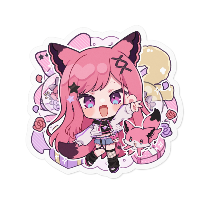 ステッカー1(耳あり白色ver)  - 100 x 100 (mm)