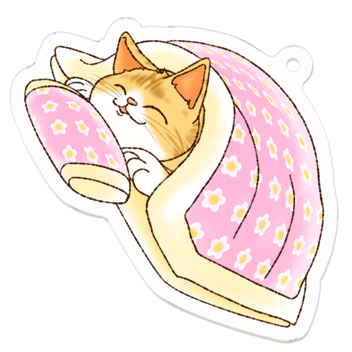 布団から出られない猫アクリルキーホルダー - 50 x 50 (mm)