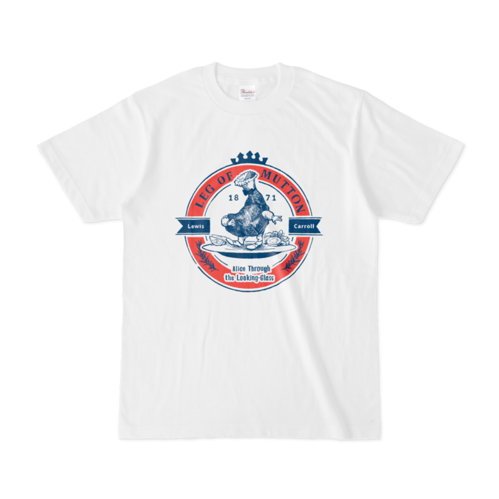 Tシャツ - S - 白(青＆赤インク)