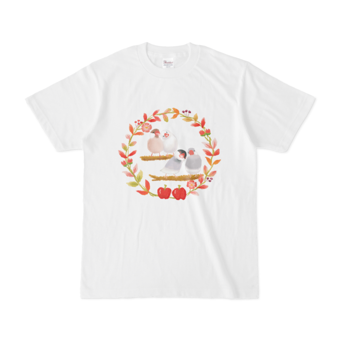 Tシャツ - S - 白 (文鳥とリンゴ)
