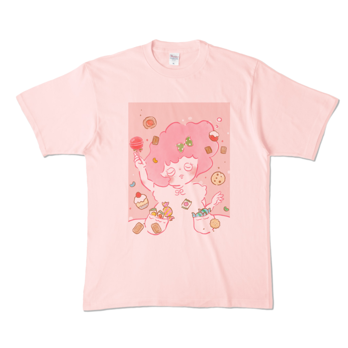ぽわお菓子ピンクTシャツ - XL - ライトピンク