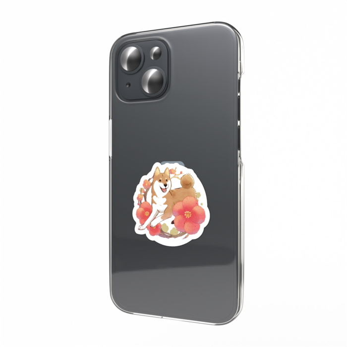  柴犬さんと花便りｽﾏﾎｽﾃｯｶｰ -梅・睦月(1月)-