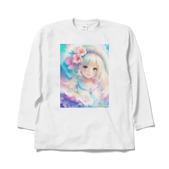 (前面プリント)「夢見る瞳8」長袖カラーTシャツ - XL - ホワイト