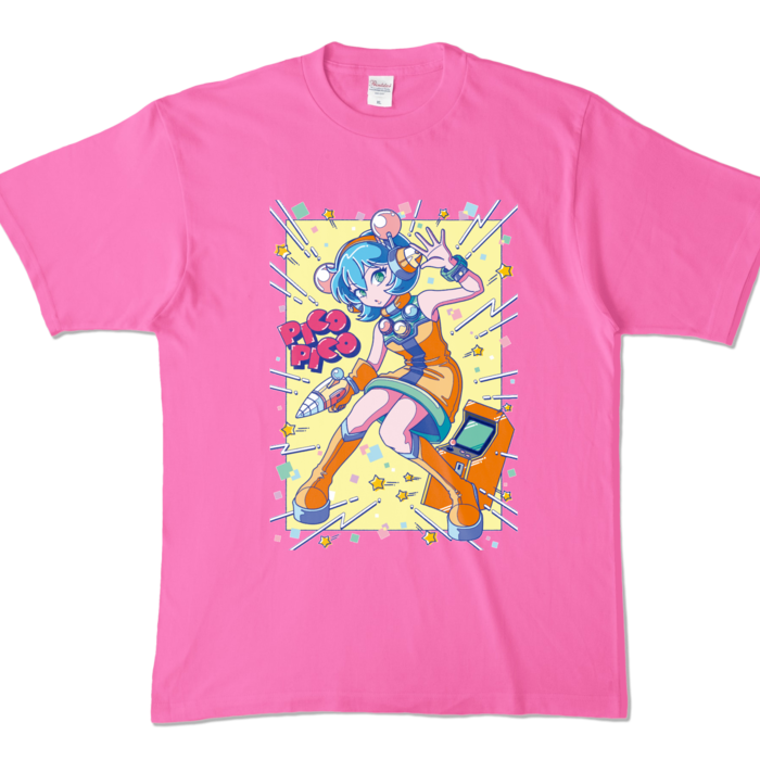 80sレトロポップ「ピコナ」Tシャツ - XL - ピンク (濃色)