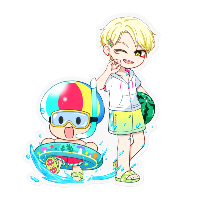 【夏限定】Wたちばな【犯行現場】ステッカー 背景色：クリア（100x100mm）