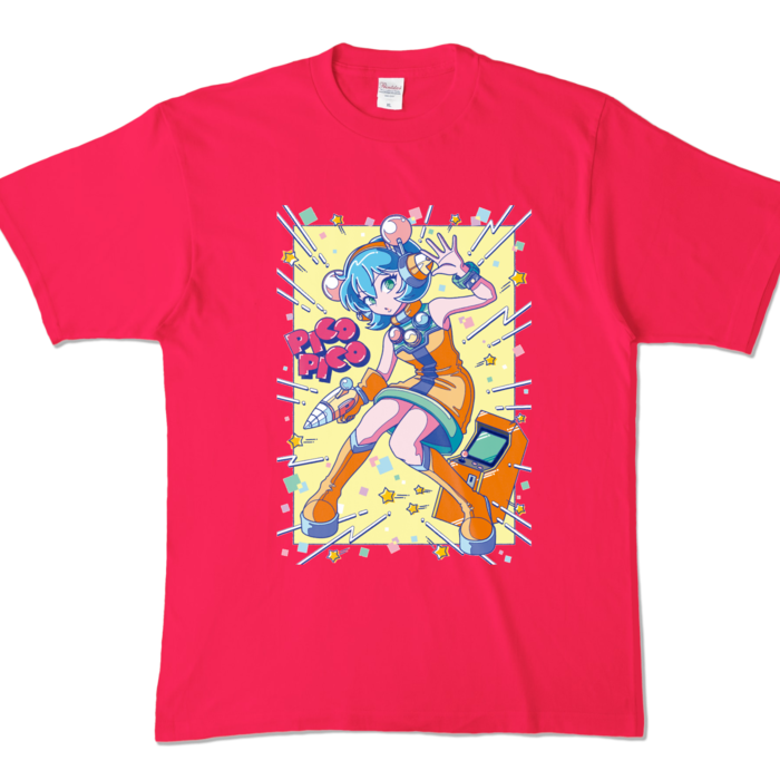 80sレトロポップ「ピコナ」Tシャツ - XL - ホットピンク (濃色)