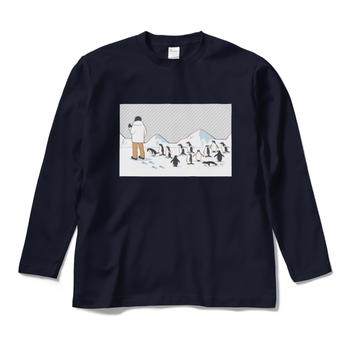 ロングスリーブTシャツ　灰色×紺色　M