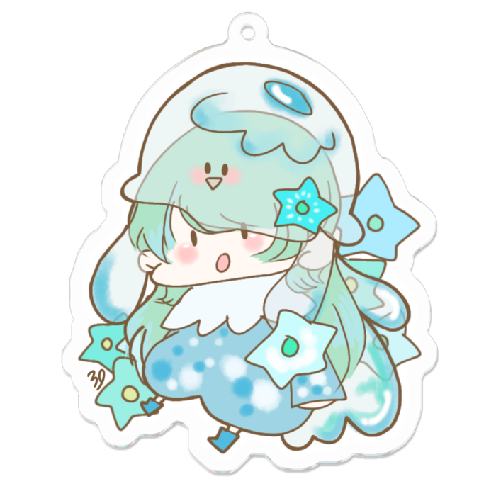 水色アクリルキーホルダー - 70 x 70 (mm)